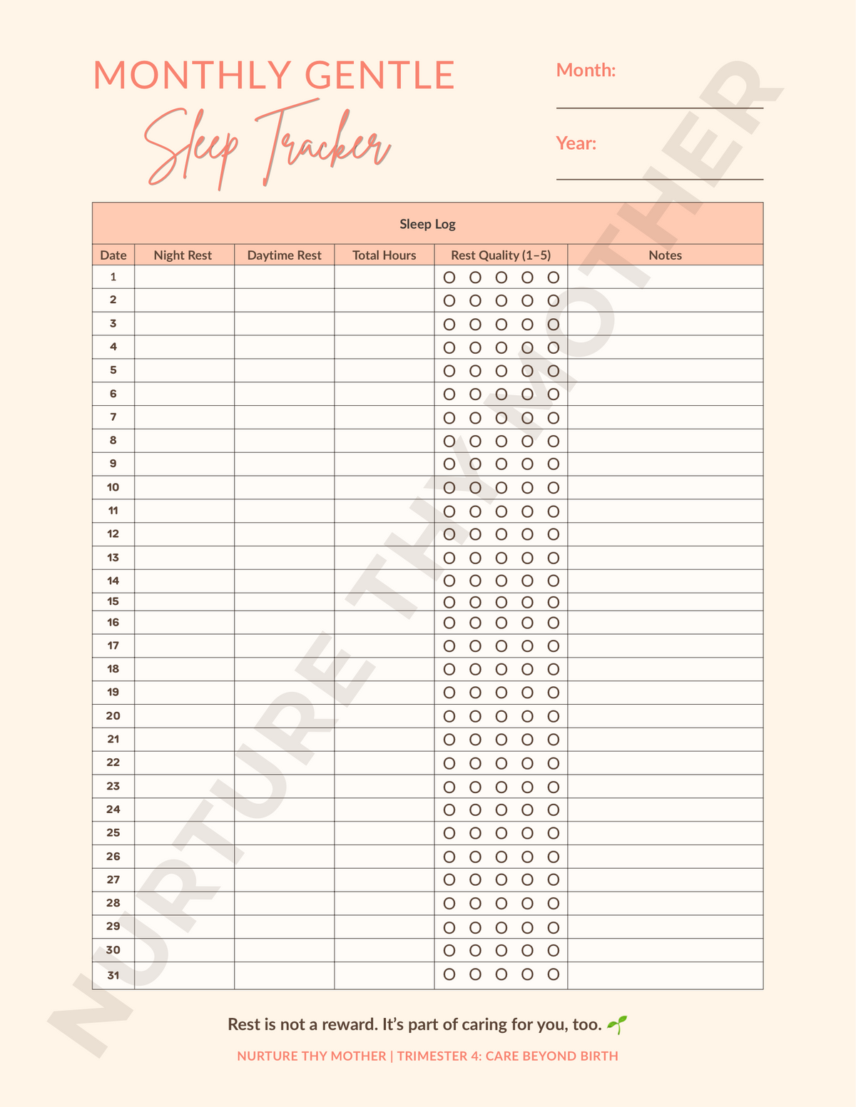Gentle Postpartum Sleep Tracker | Digital Download